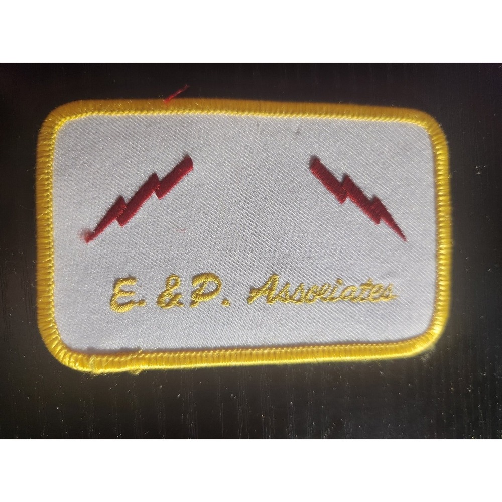 E.P. Associates Embroidered Patch White Yellow Red Lightning Bolts Sew-On